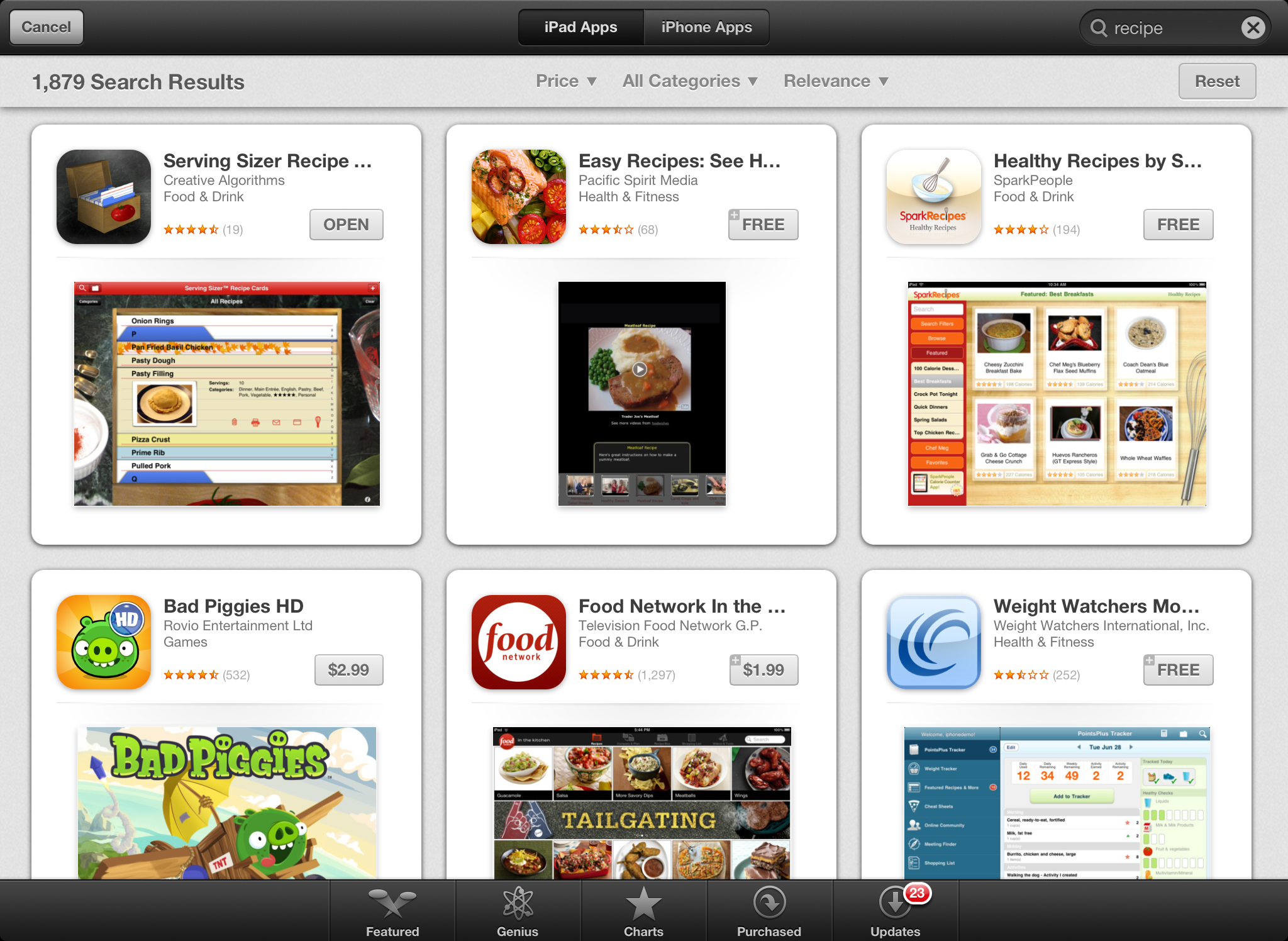 iPad search results