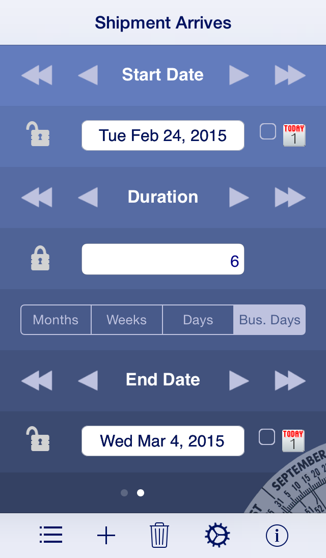 Date Wheel business days