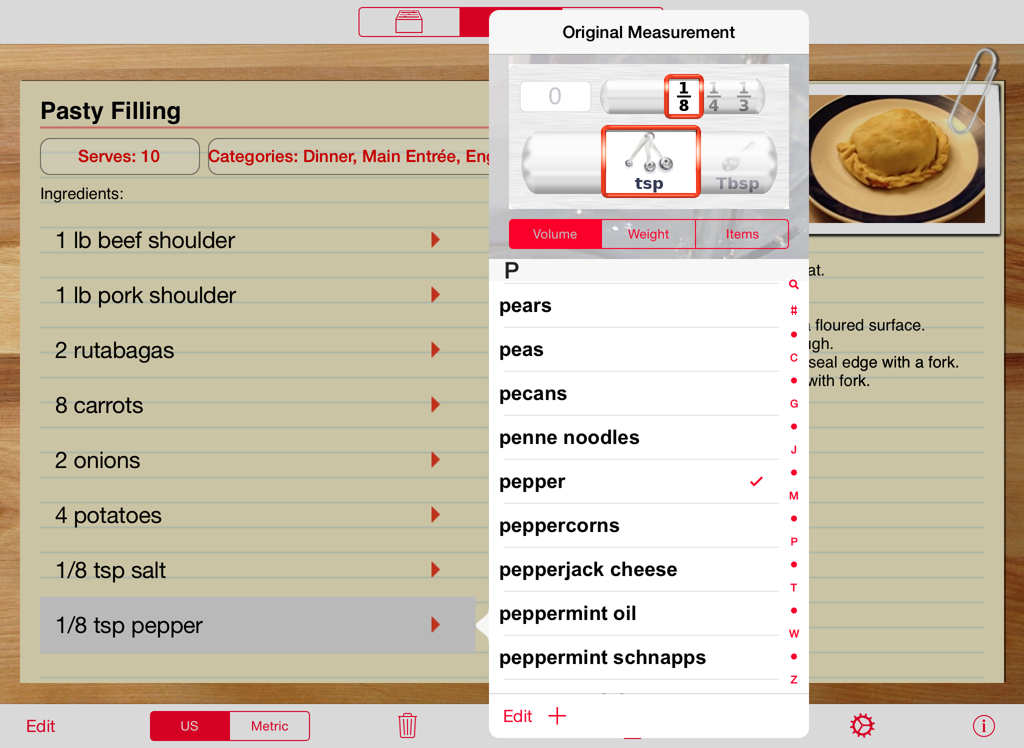 Recipe Manager with Serving Sizer add ingredient