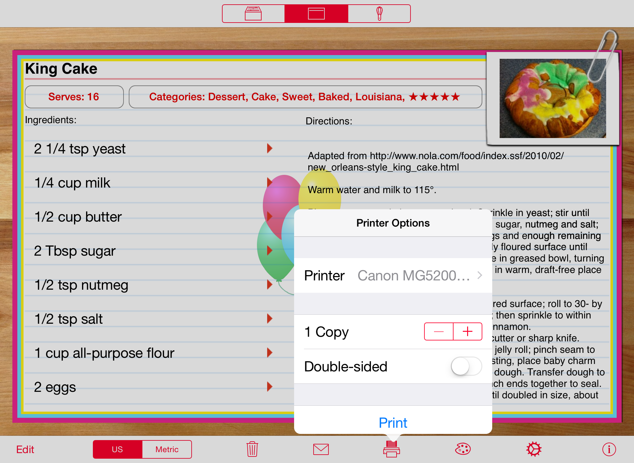 Recipe Manager with Serving Sizer printing