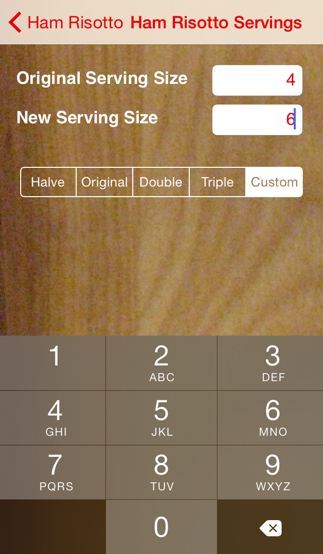 Serving                                Sizer servings screen