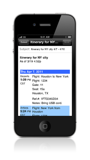 Email
                              itinerary screenshot